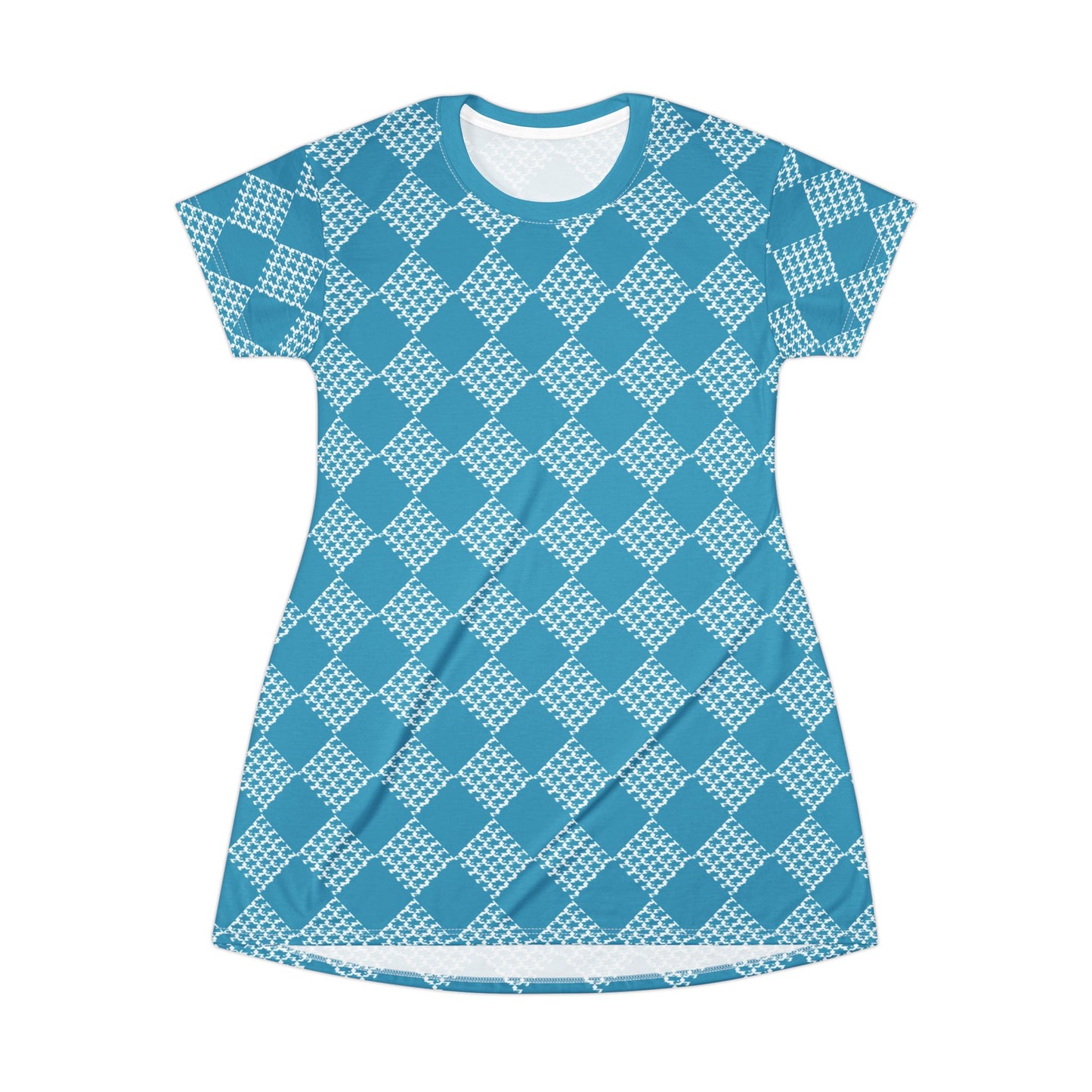 Turquoise Houndstooth T-Shirt Dress