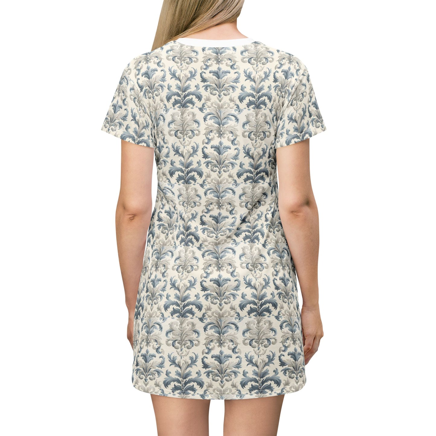 Pale Blue Damask T-Shirt Dress