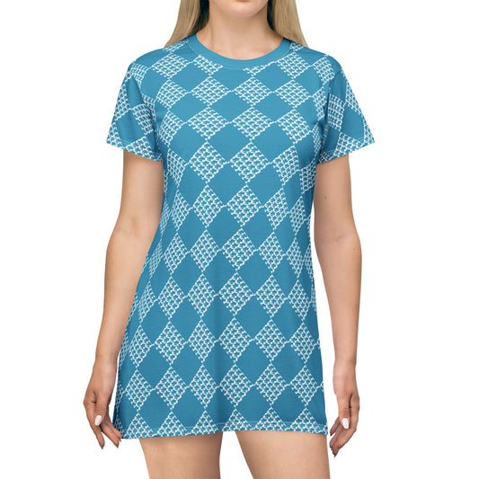 Turquoise Houndstooth  T-Shirt Dress