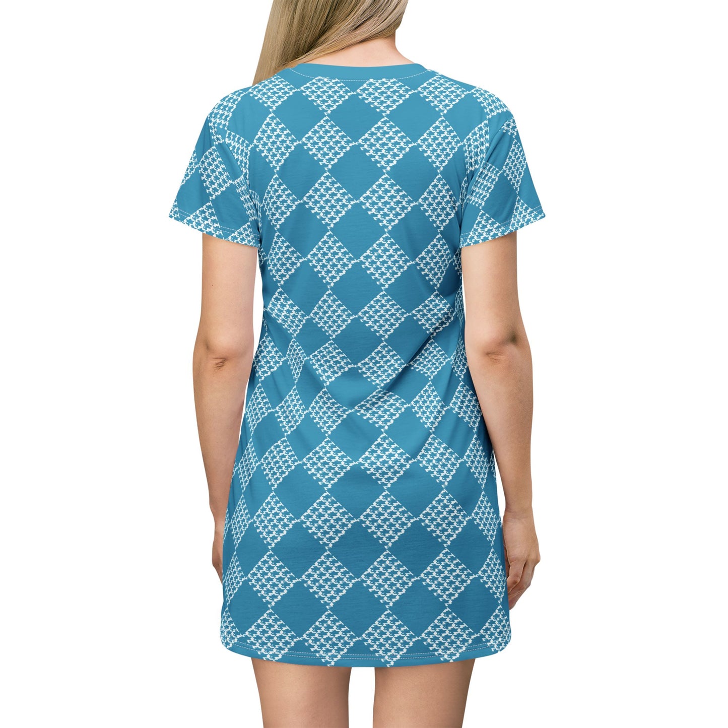 Turquoise Houndstooth T-Shirt Dress