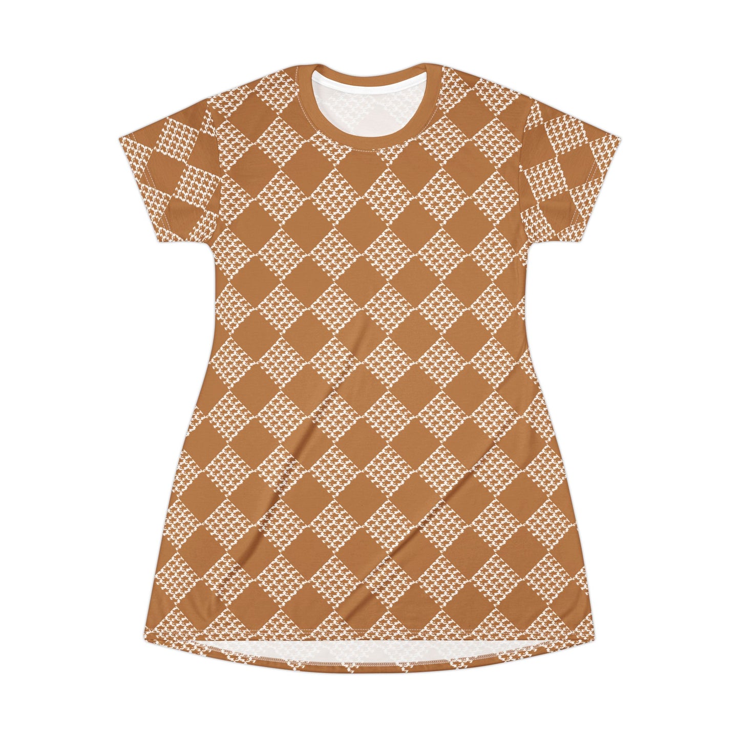 Light Brown Houndstooth T-Shirt Dress