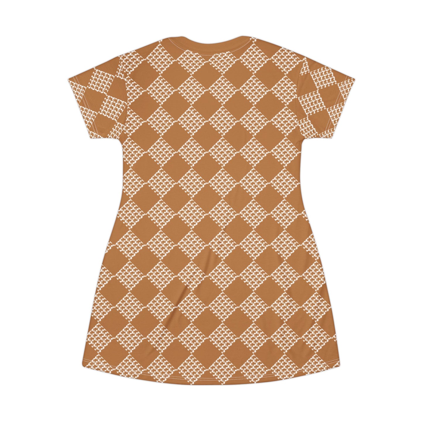 Light Brown Houndstooth T-Shirt Dress