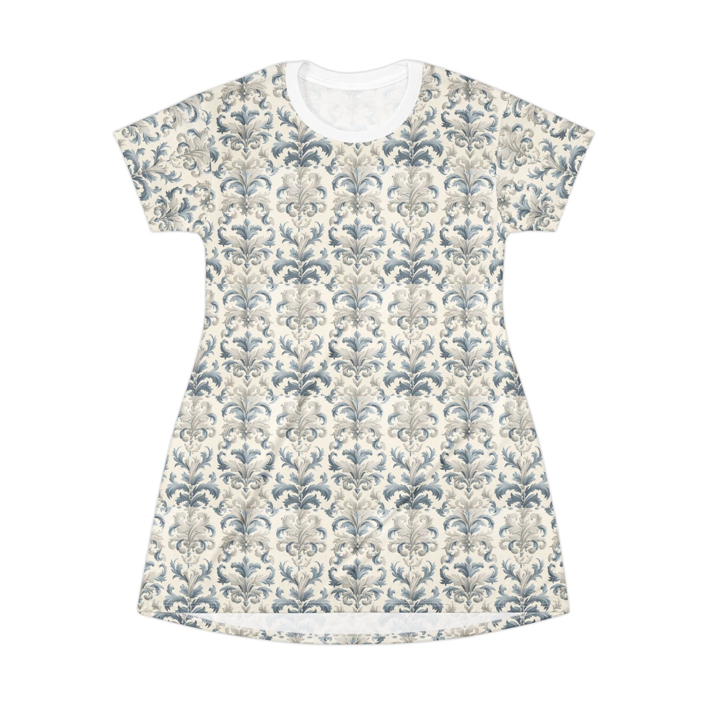 Pale Blue Damask T-Shirt Dress