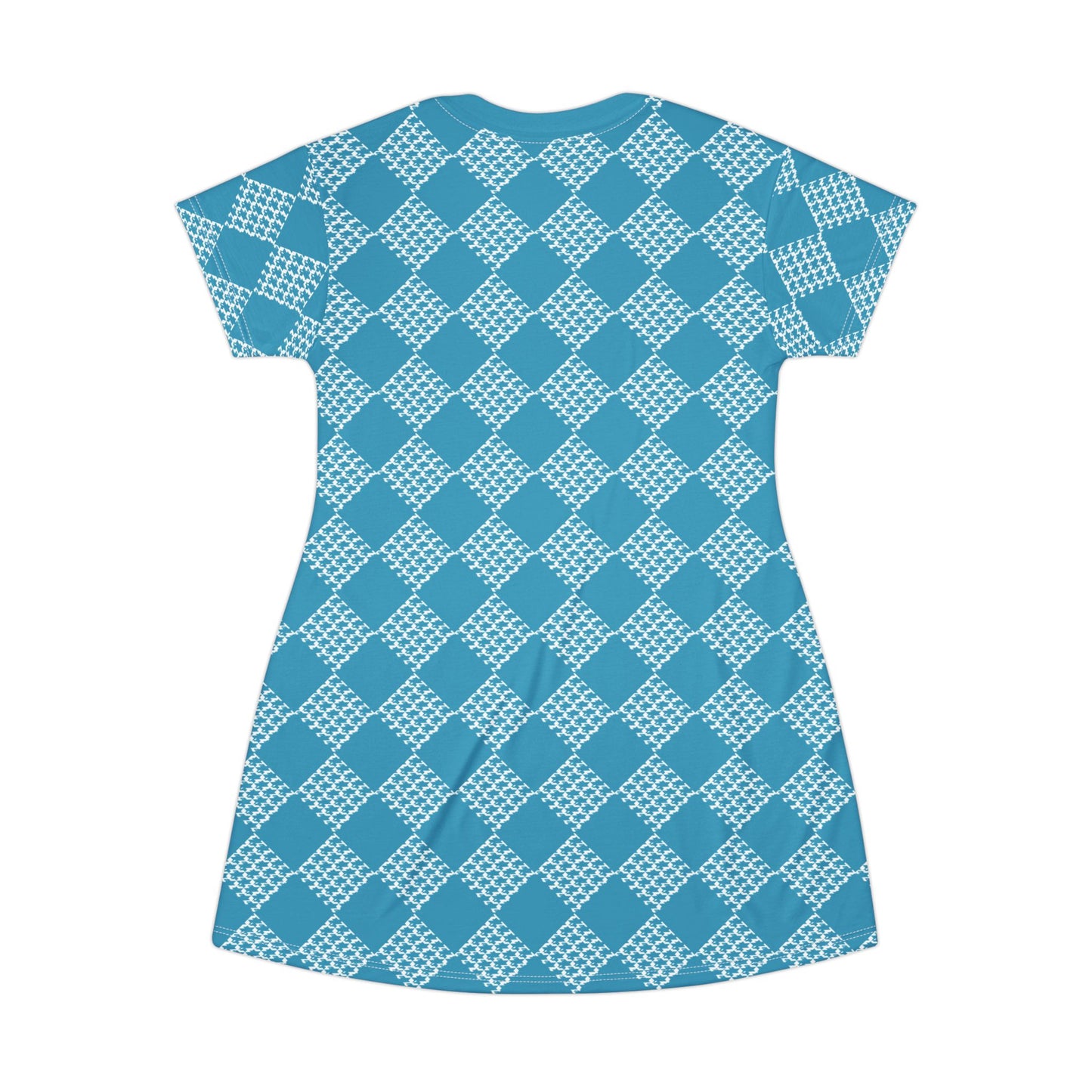 Turquoise Houndstooth T-Shirt Dress