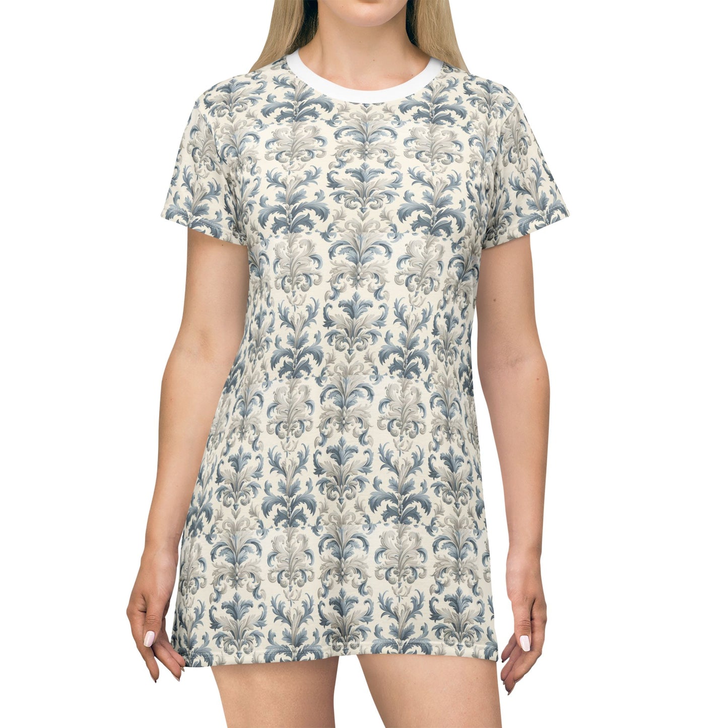 Pale Blue Damask T-Shirt Dress