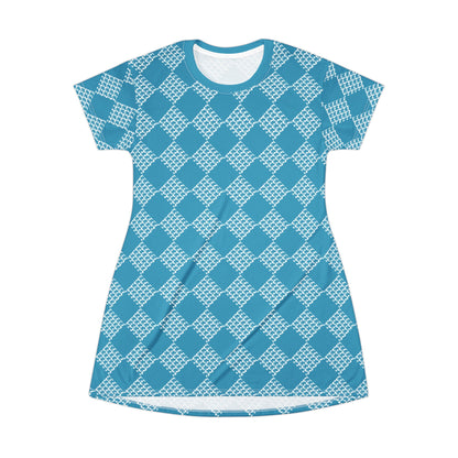 Turquoise Houndstooth  T-Shirt Dress