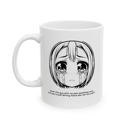 Mug - 'Let Him Cook' Guy With No Plan Meme Quote Ceramic Mug