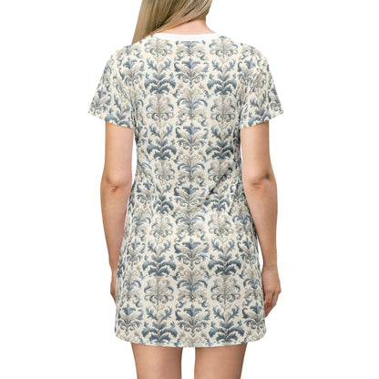 Pale Blue Damask T-Shirt Dress