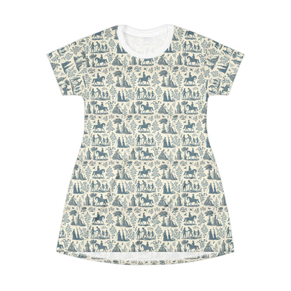 Pale Blue Toile de Jouy T-Shirt Dress