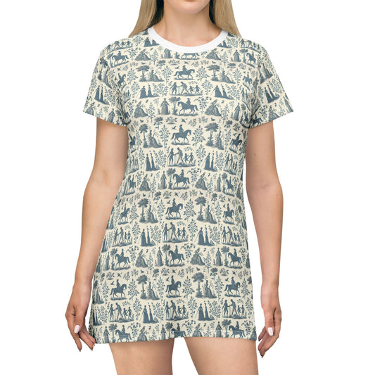 Pale Blue Toile de Jouy T-Shirt Dress