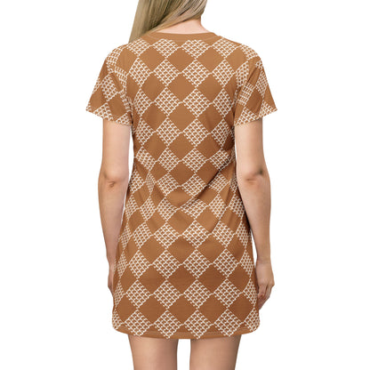 Light Brown Houndstooth  T-Shirt Dress