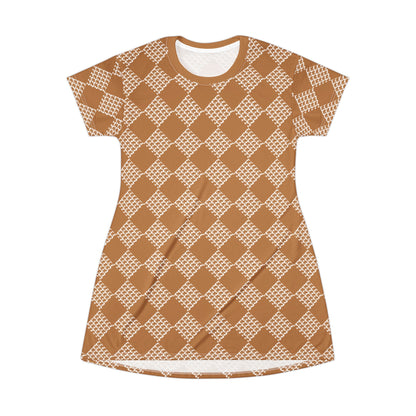 Light Brown Houndstooth  T-Shirt Dress