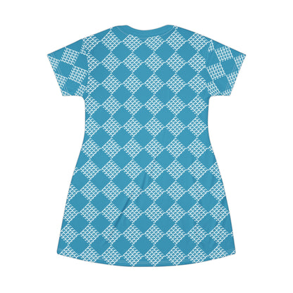 Turquoise Houndstooth  T-Shirt Dress