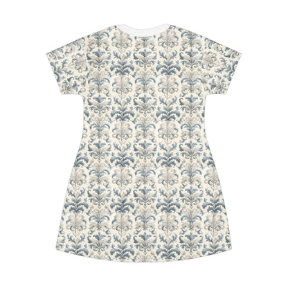 Pale Blue Damask T-Shirt Dress