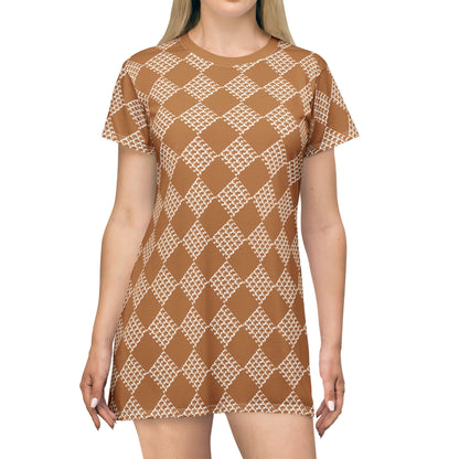 Light Brown Houndstooth  T-Shirt Dress