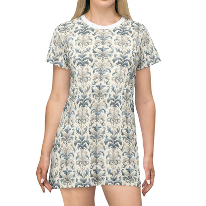 Pale Blue Damask T-Shirt Dress