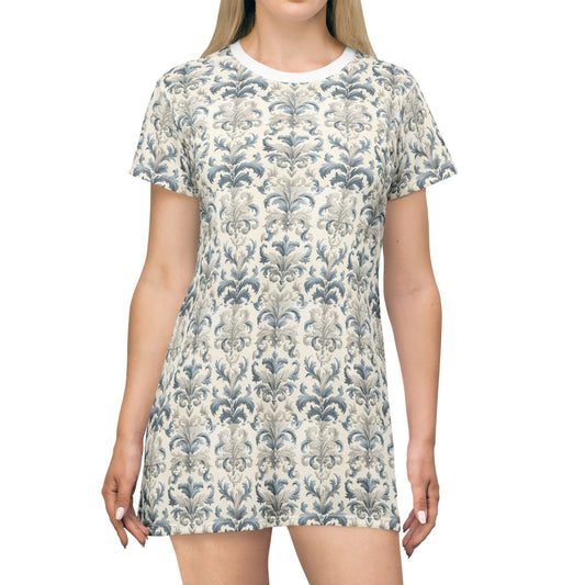 Pale Blue Damask T-Shirt Dress